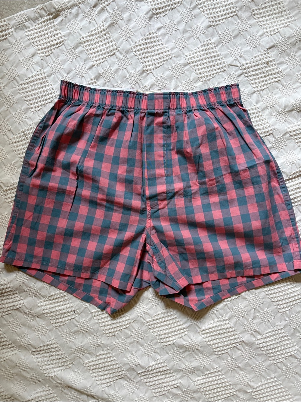 J. Crew Pink and Gray Plaid Elastic-Waist Athletic Shorts